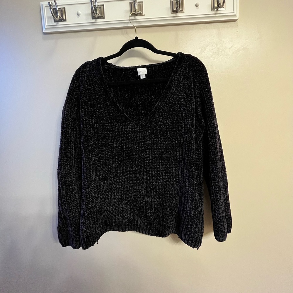 Black velvet long sleeve sweater